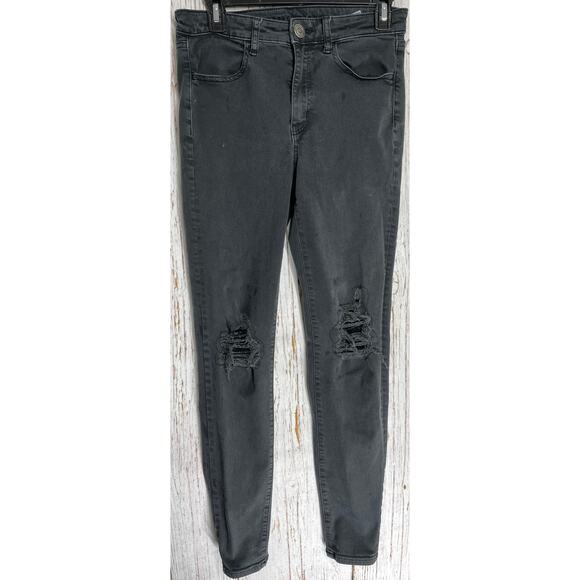 American Eagle Womens Jeans Jegging Size 6 Gray Super Stretch Ripped STAINS - Picture 1 of 9